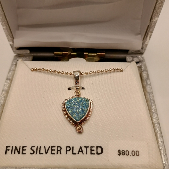 Silver Plated Drusy Quartz Pendant Necklace - Picture 2 of 3